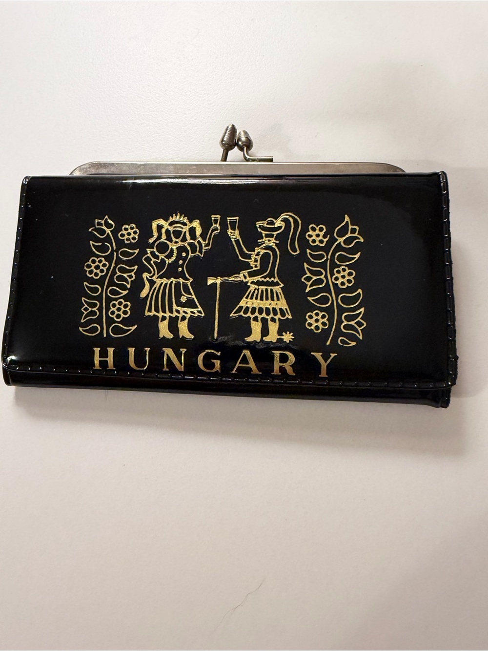 Source Unknown Black and Gold Hungary Clasp Wallet